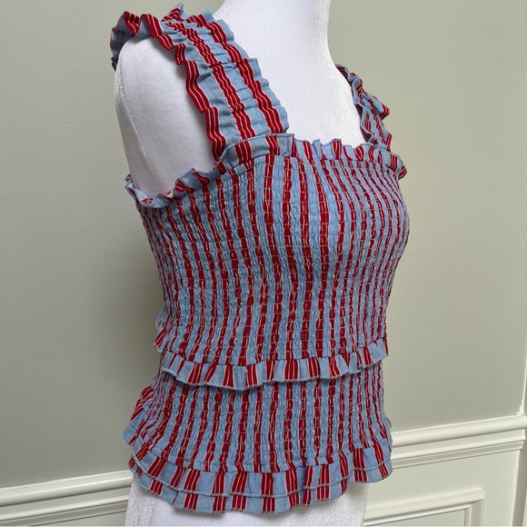 THML Striped Ruffle Trim Top - Red and Blue S - Picture 2 of 7